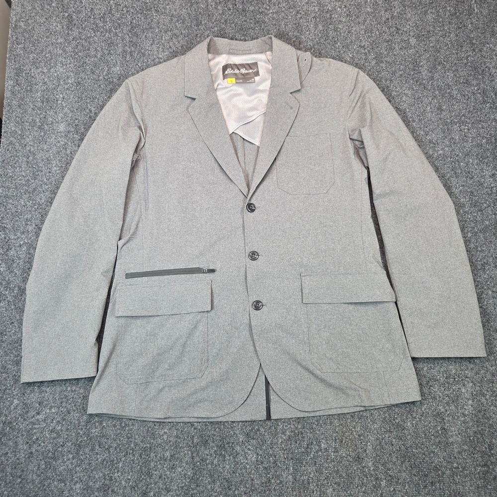 NEW Eddie Bauer Travex Mens 44 Gray Technical Travel Blazer Jacket 3-Button Mesh